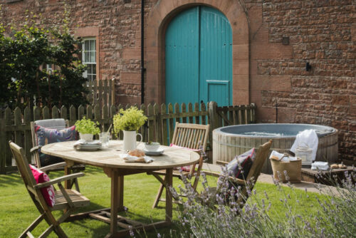 Back garden and electric hot tub